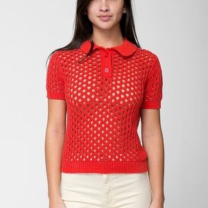 American Apparel Open Knit Tennis Shirt- Tomato
